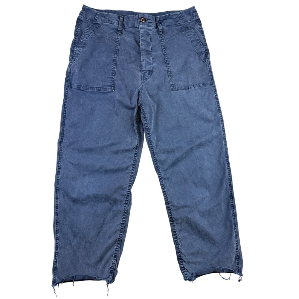 Mother The Greaser Ankle Pants Navy Blue Wide Leg Frayed Hem Size 29